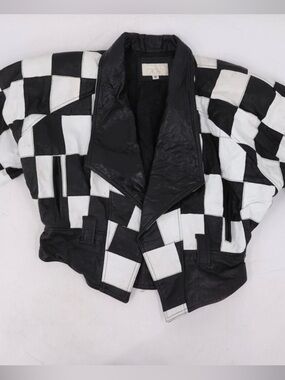 Cache Black & White Checkerboard Leather Jacket - Women's